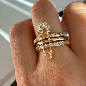 Nordstrom Éclat Pavé Safety‎ Pin Statement Triple Band Ring